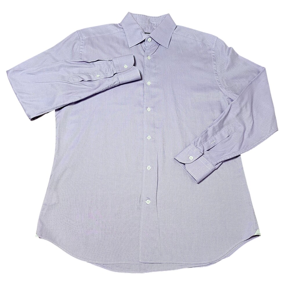 Corneliani Dress Shirt Mens 16 Purple Solid Cotton Made In Italy Long Sleeve